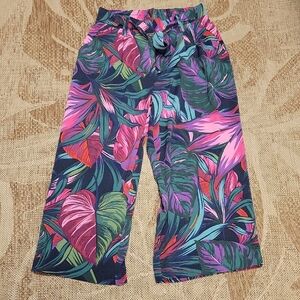 Tropical Leaf Print Pants